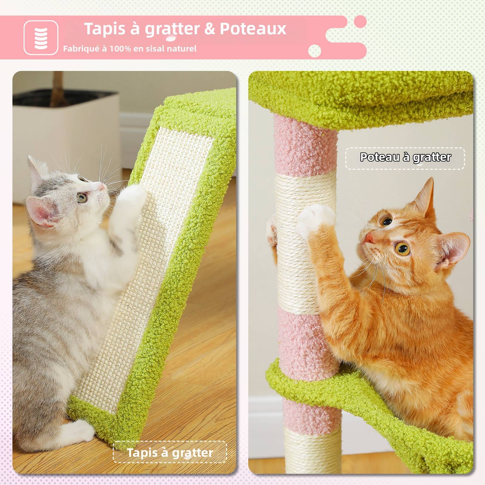 Pawzroad - Petit Arbre à Chat Multifonction 92 cm Rose PAWZ Road - Image 4