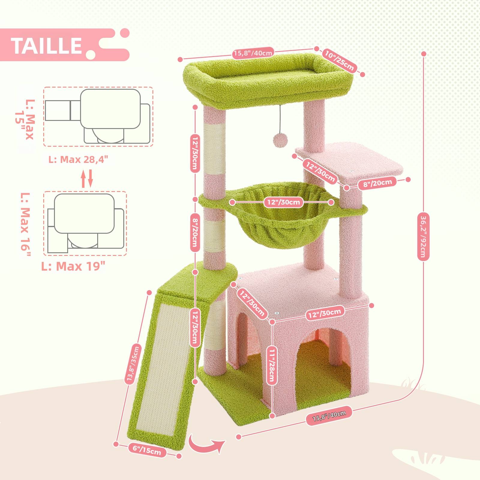 Pawzroad - Petit Arbre à Chat Multifonction 92 cm Rose PAWZ Road - Image 2