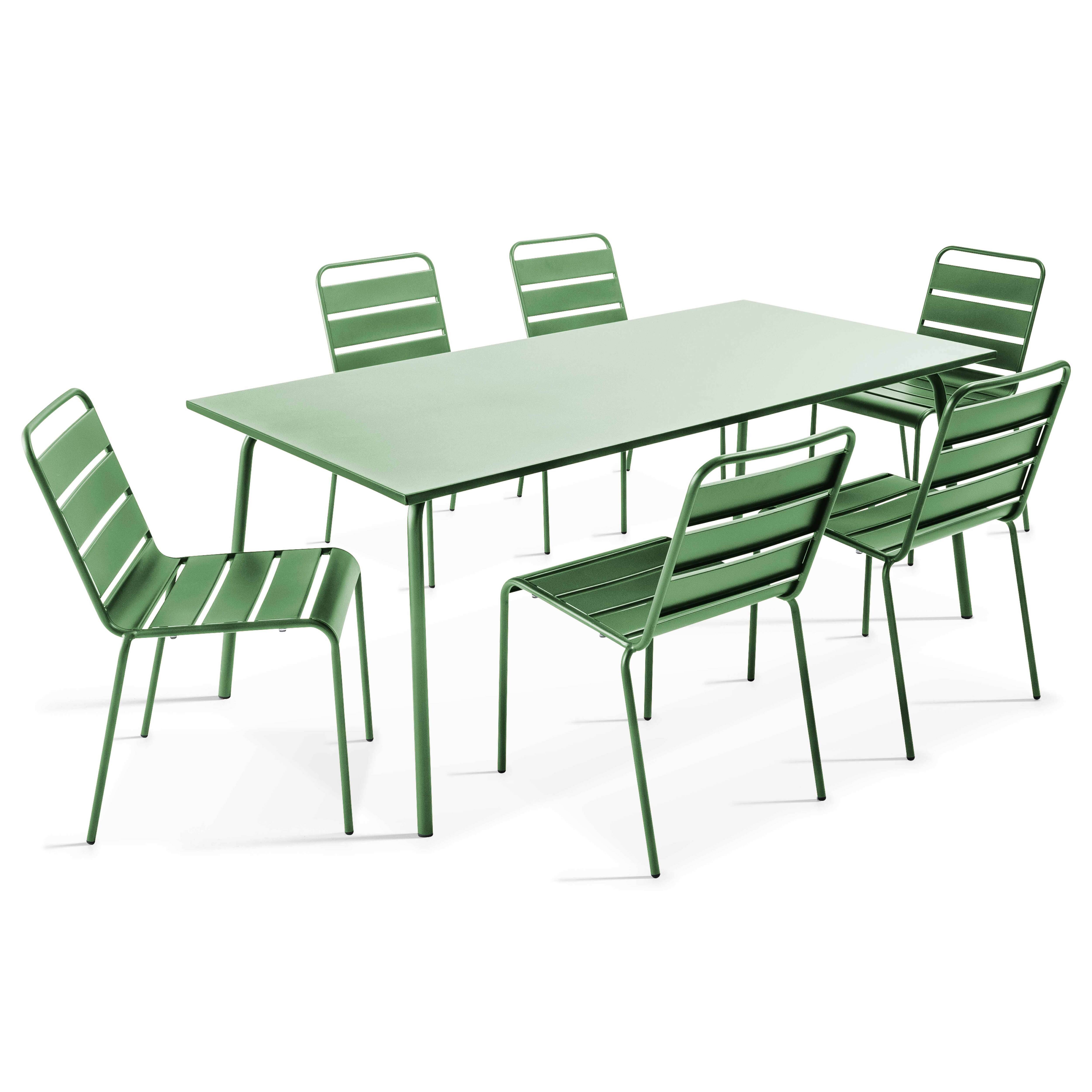 Oviala - Ensemble table de jardin et 6 chaises en métal vert cactus Palavas - Oviala - Imagen 1
