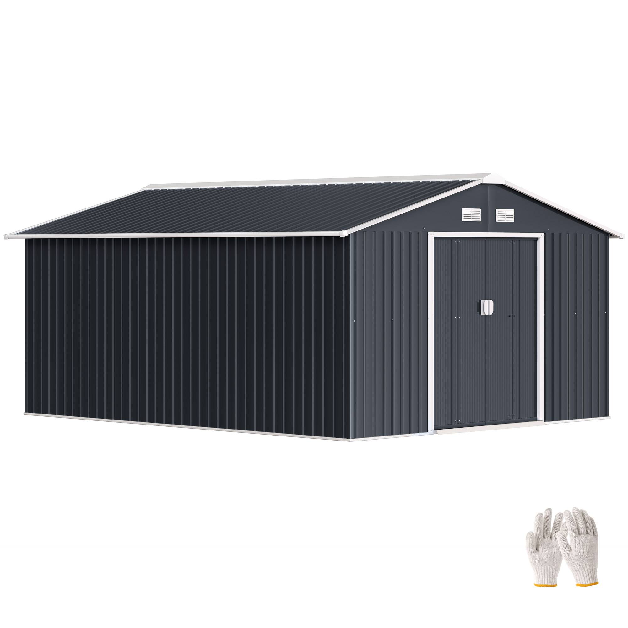 Abri de jardin étanche pour outils de jardin, avec fenêtres d'aération, portes coulissantes, en acier, gris anthracite. - Image 1