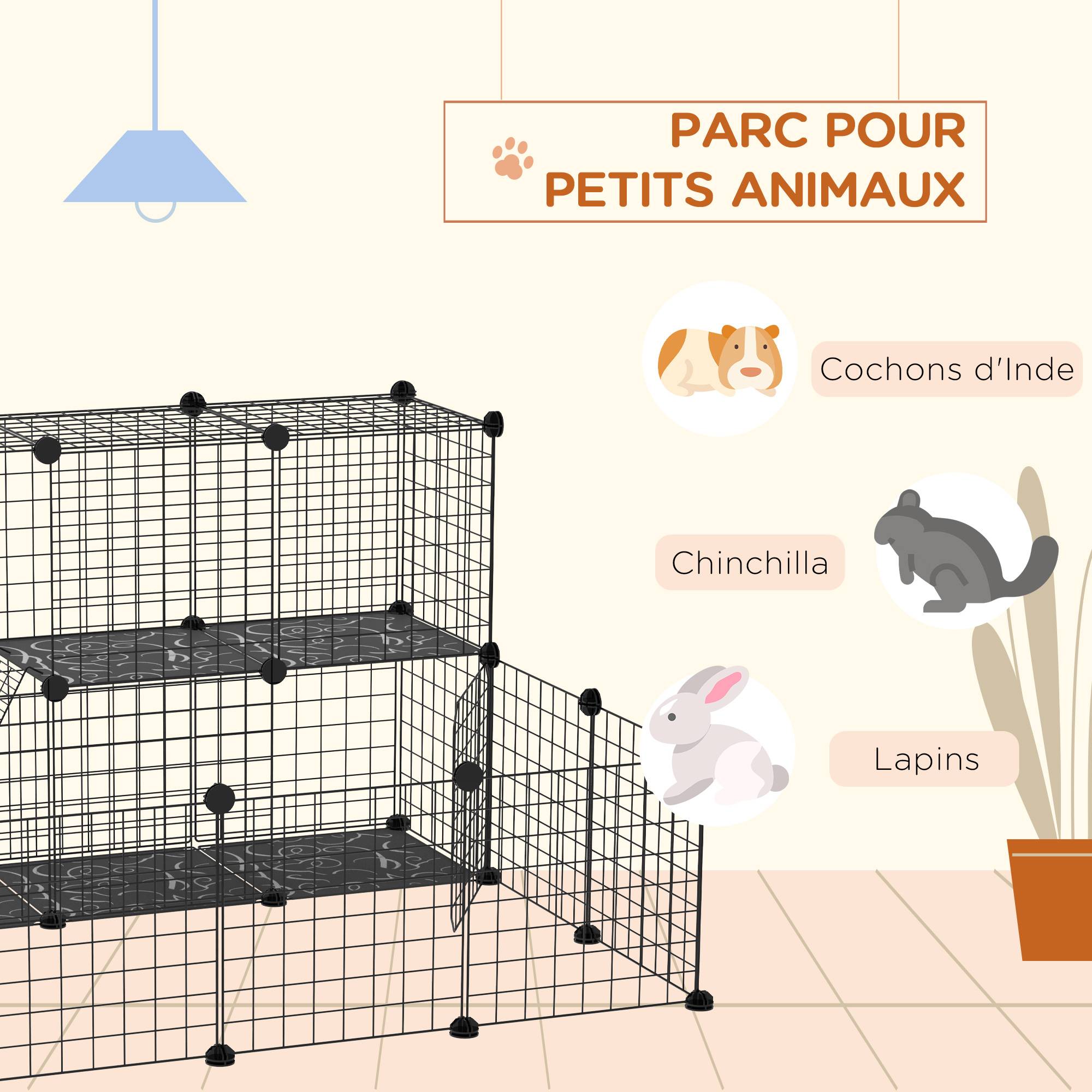 Enclos pour petits animaux métal noir 105 x 105 x 70 cm - PANGIVO - Image 7