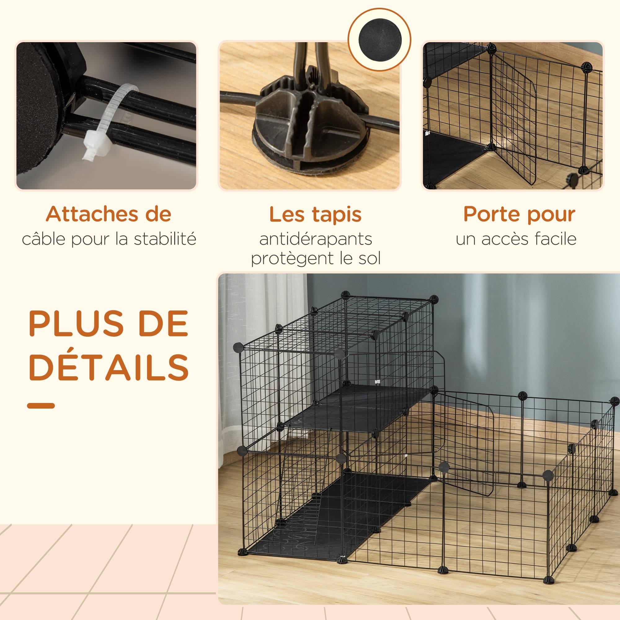 Enclos pour petits animaux métal noir 105 x 105 x 70 cm - PANGIVO - Image 9