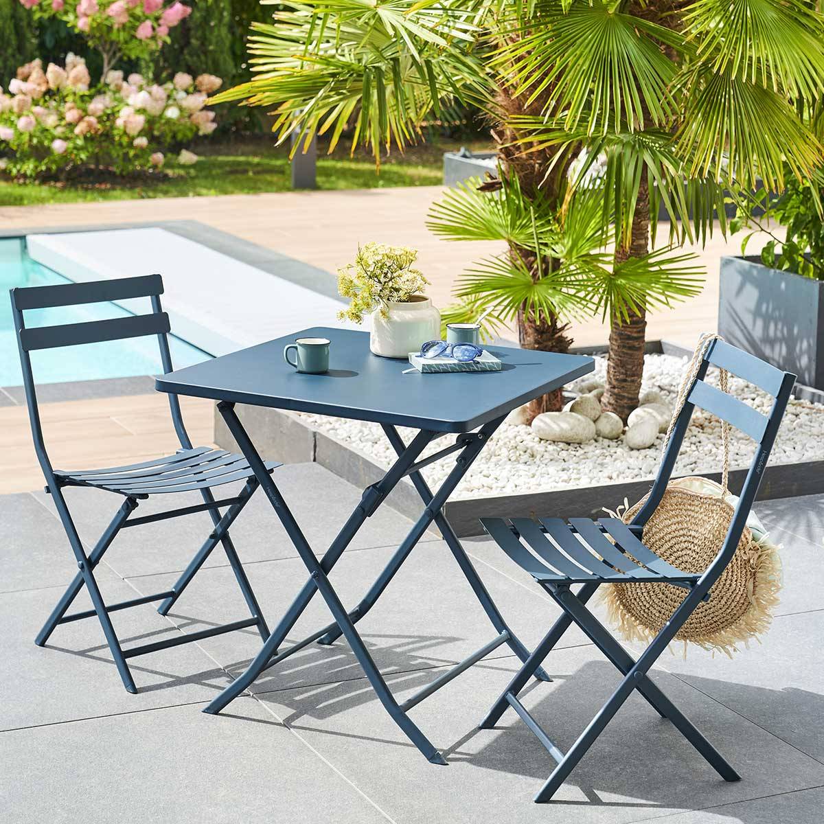 Hesperide - Table de jardin pliante carrée "Greensboro" pétrole 2 places en acier traité époxy Hespéride - Imagen 1