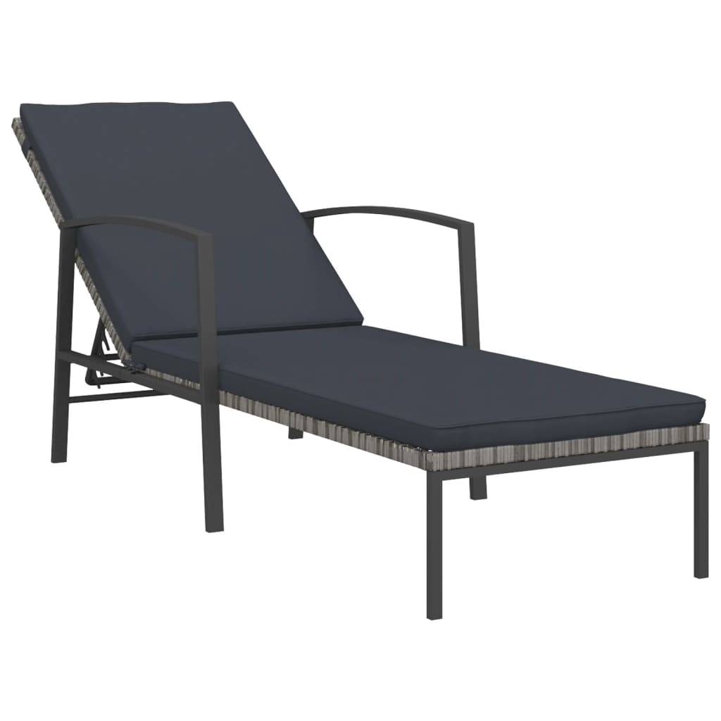 Helloshop26 - Transat chaise longue bain de soleil lit de jardin terrasse meuble d'extérieur avec coussin résine tressée gris - Imagen 1