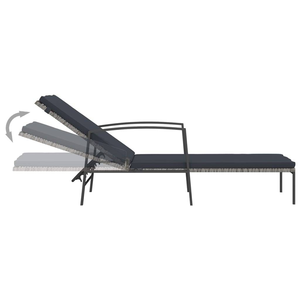 Helloshop26 - Transat chaise longue bain de soleil lit de jardin terrasse meuble d'extérieur avec coussin résine tressée gris - Imagen 5