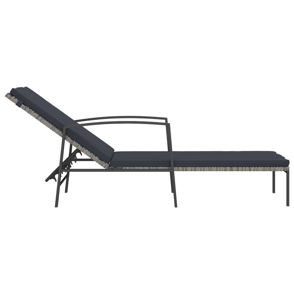 Helloshop26 - Transat chaise longue bain de soleil lit de jardin terrasse meuble d'extérieur avec coussin résine tressée gris - Imagen 3