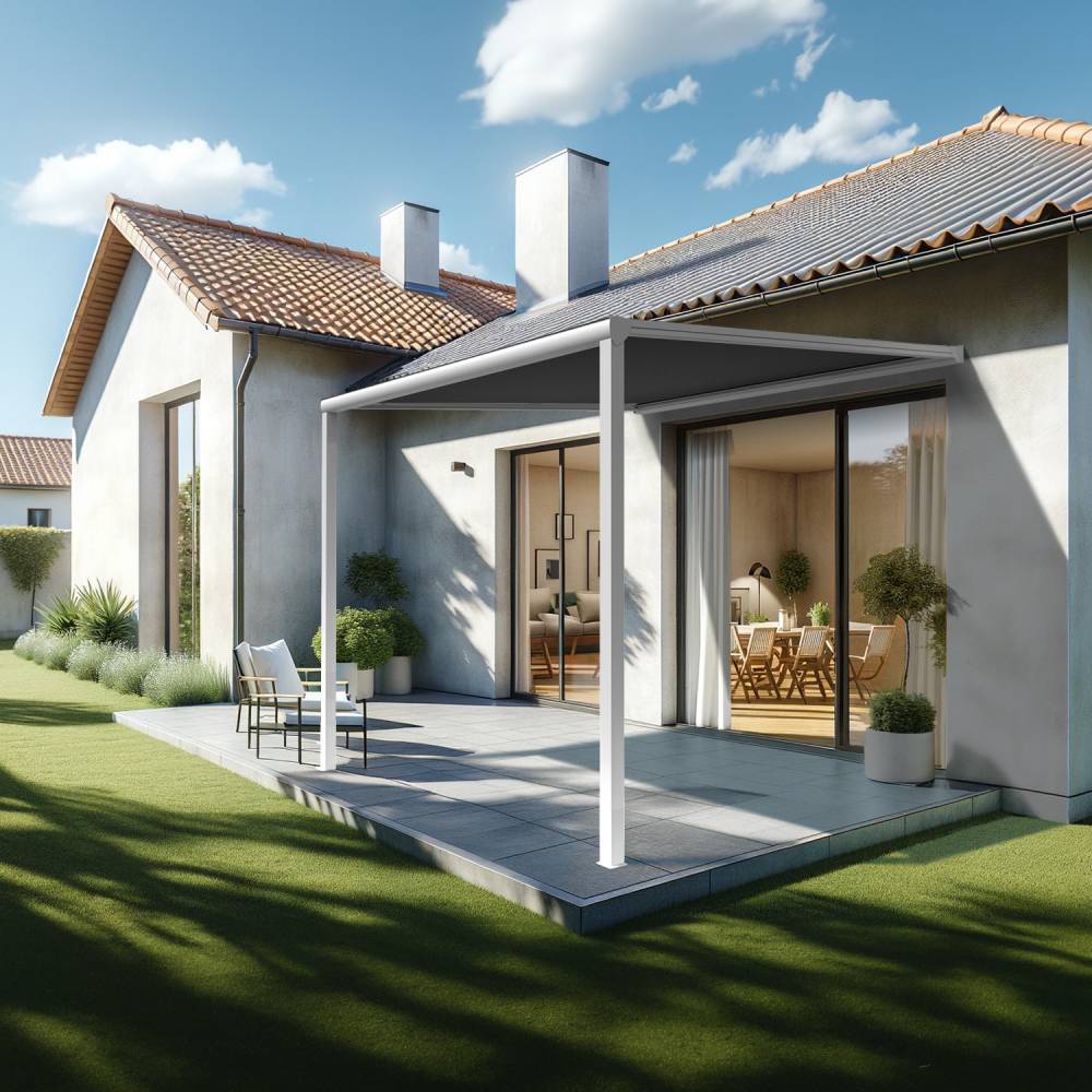 Pergola toile TILA 3,50x3,00m Motorisé à télécommande + manœuvre de secours (Gris Graphite - Blanc) - Alia Productions - Imagen 1