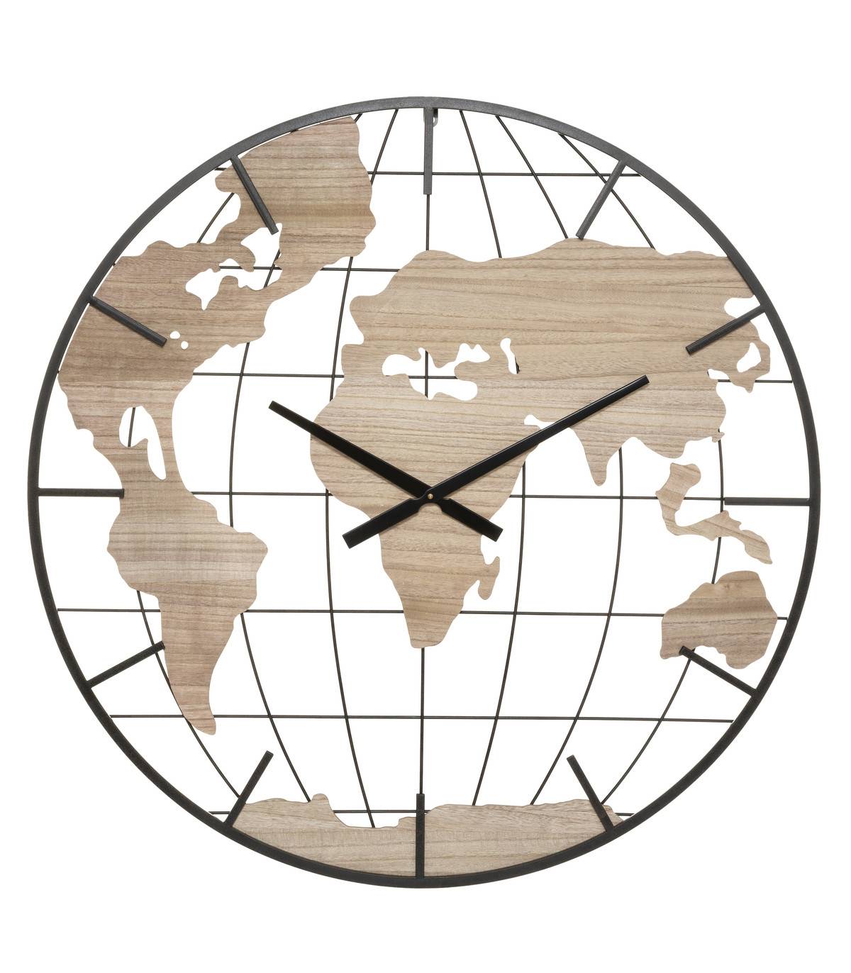 Pendule murale Monde en Métal et Bois D 90 cm - Image 1