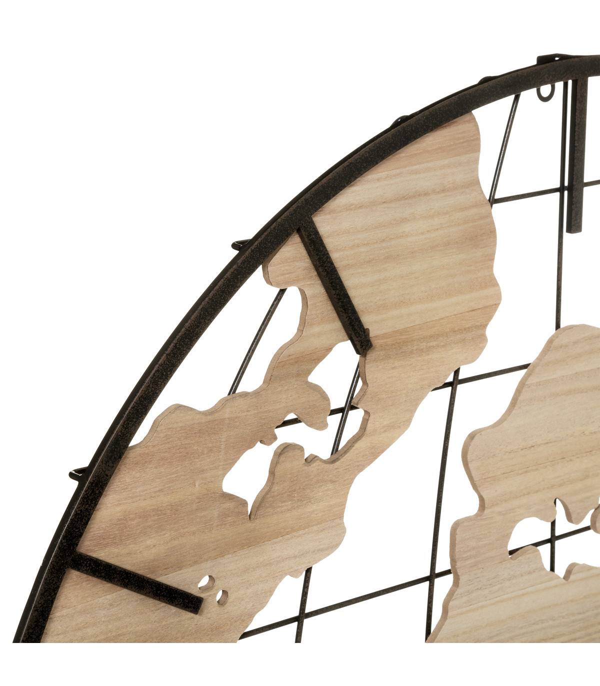 Pendule murale Monde en Métal et Bois D 90 cm - Image 2