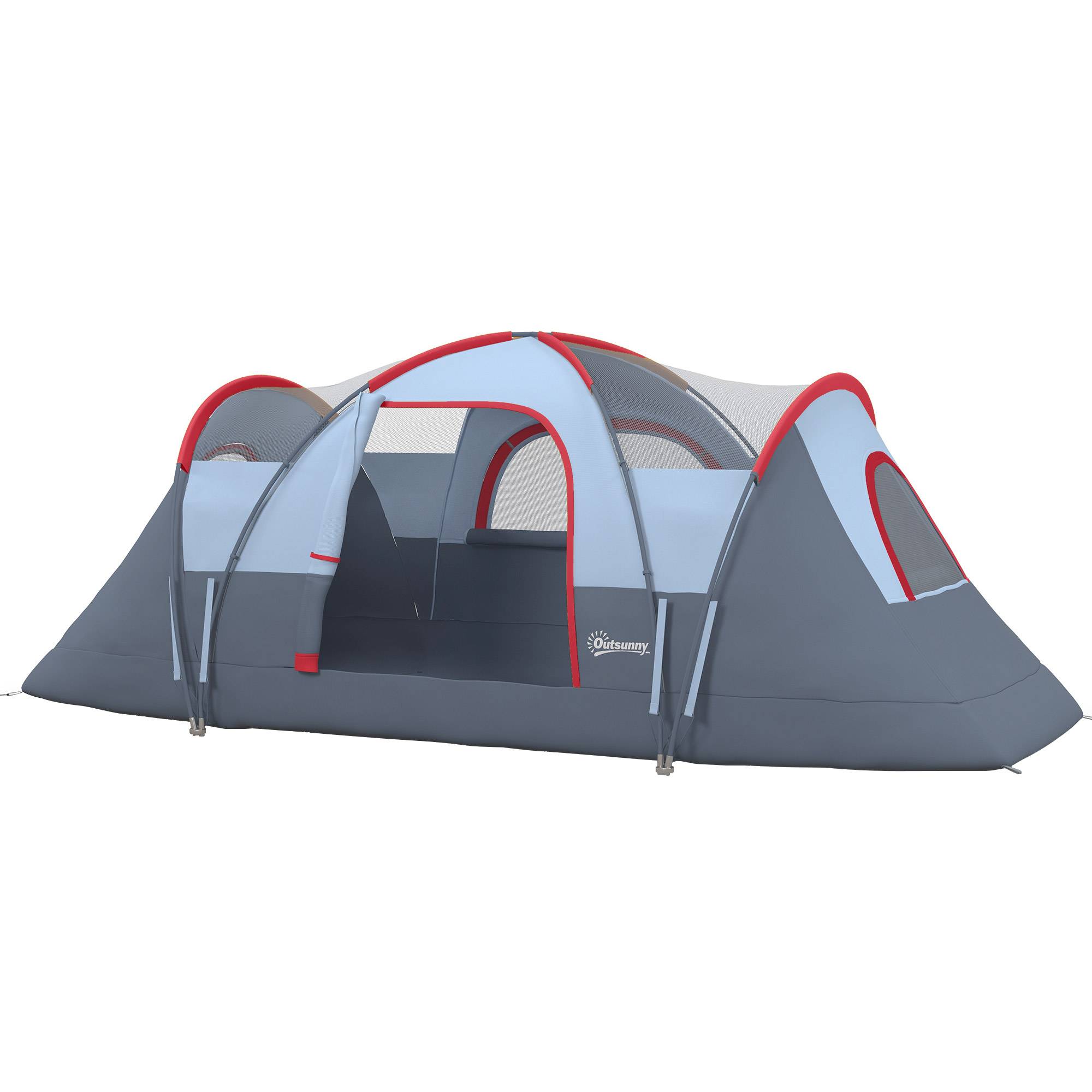 Tente de camping imperméable 6 personnes (3000 mm+) avec sac de transport et crochet, 455 x 220 x 180 cm, grise - Image 2