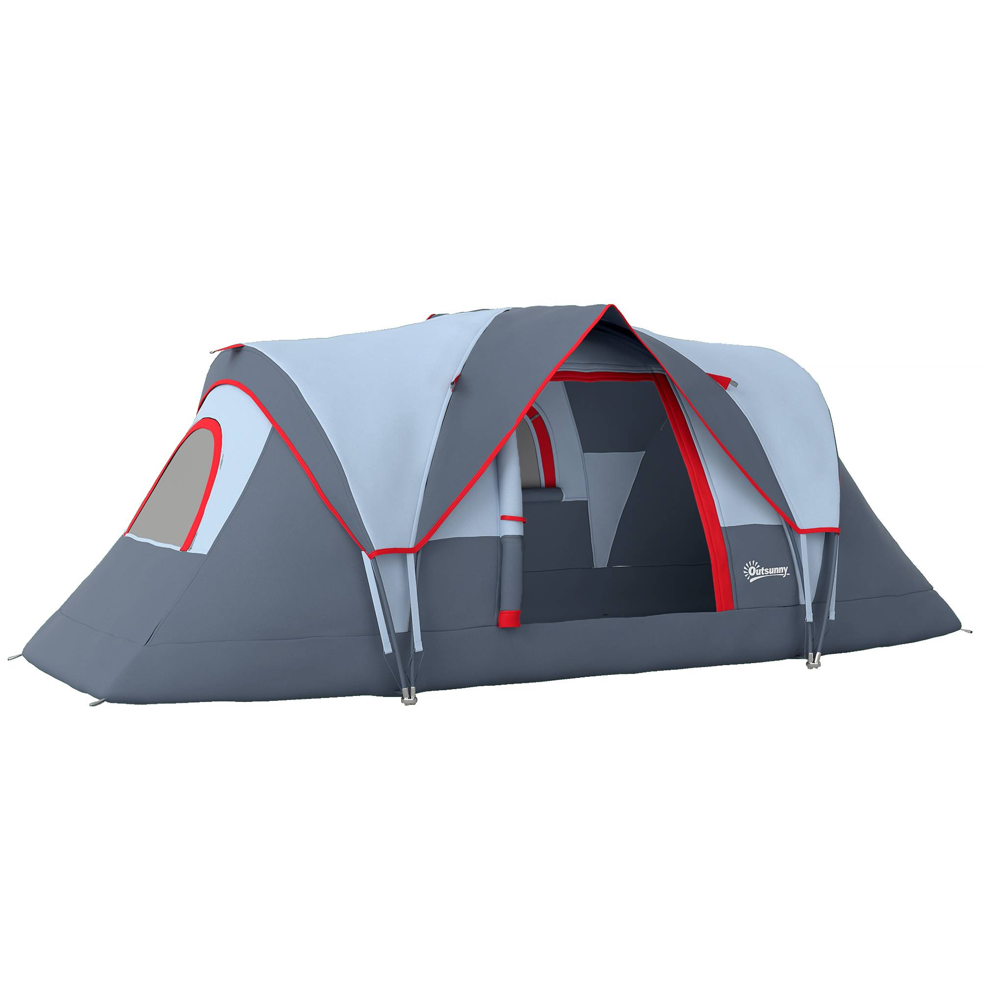 Tente de camping imperméable 6 personnes (3000 mm+) avec sac de transport et crochet, 455 x 220 x 180 cm, grise - Image 1