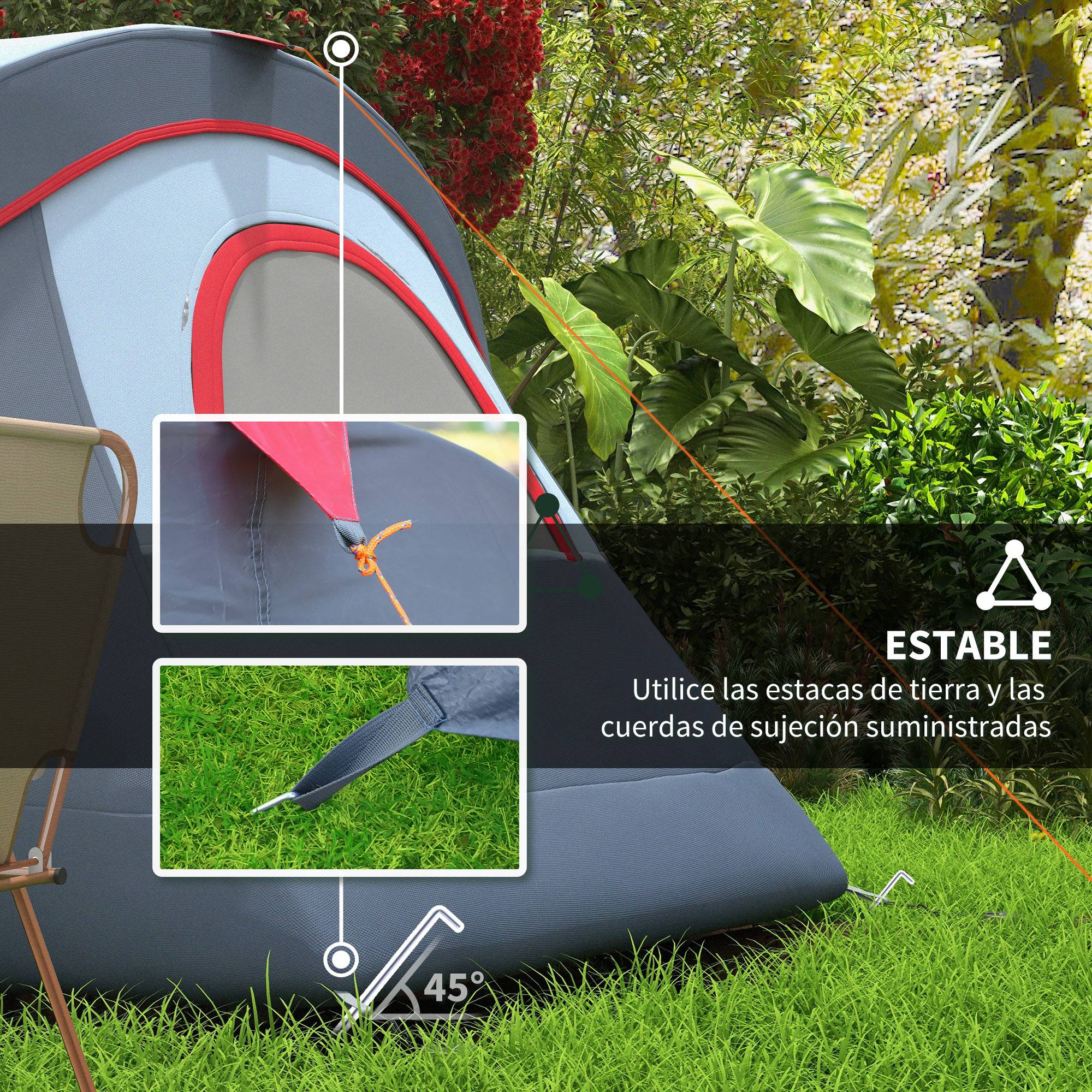 Tente de camping imperméable 6 personnes (3000 mm+) avec sac de transport et crochet, 455 x 220 x 180 cm, grise - Image 9