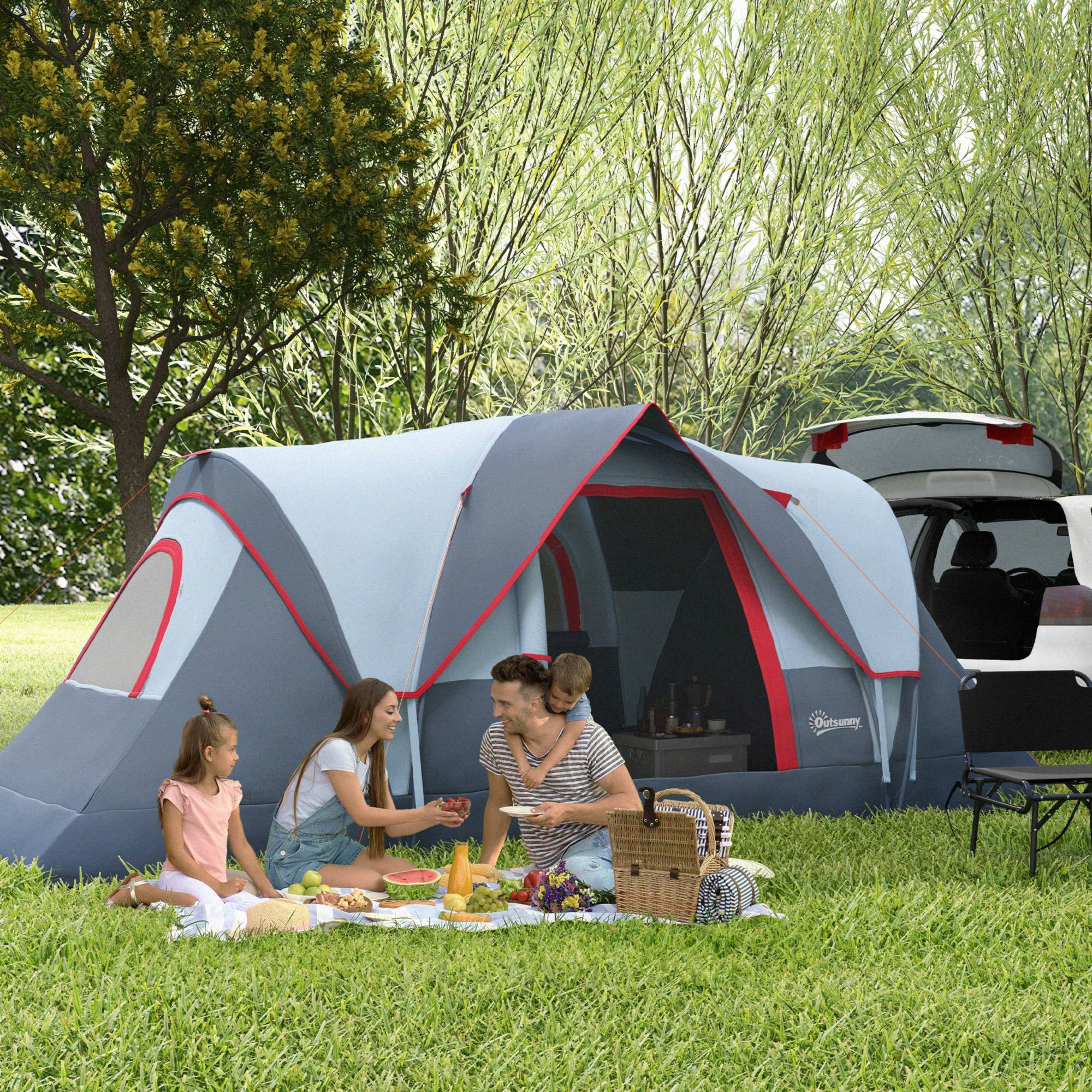 Tente de camping imperméable 6 personnes (3000 mm+) avec sac de transport et crochet, 455 x 220 x 180 cm, grise - Image 4