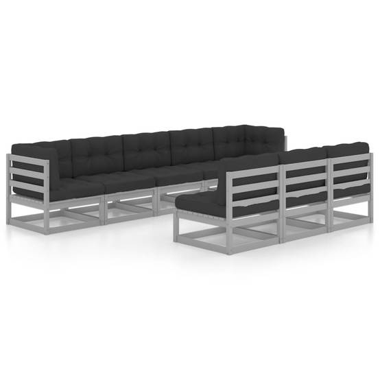 Helloshop26 - Salon de jardin meuble d'extérieur ensemble de mobilier 8 pièces avec coussins gris bois de pin massif - Imagen 1