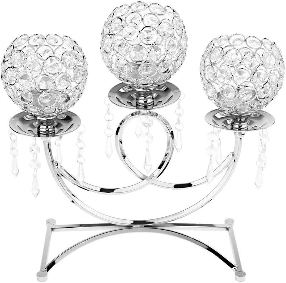 Bougeoir rond en métal cristal à 3 branches, hauteur 35 cm, pour mariages, événements, loisirs créatifs, argenté-Lytech