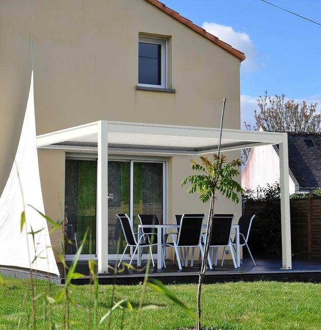 Pergola Bioclimatique Adossée Motorisée Aluminium 4x3 Blanc O ORIAL France - Image 1