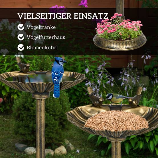 Bain oiseau sur pied Plastique Jardin Balcon Mangeoire abreuvoir 81cm Bronze - ComfortXL Outdoor Living - Image 4