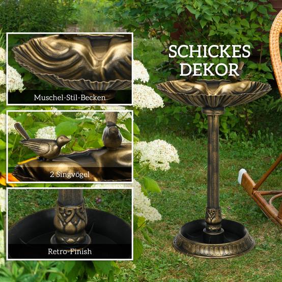 Bain oiseau sur pied Plastique Jardin Balcon Mangeoire abreuvoir 81cm Bronze - ComfortXL Outdoor Living - Image 5