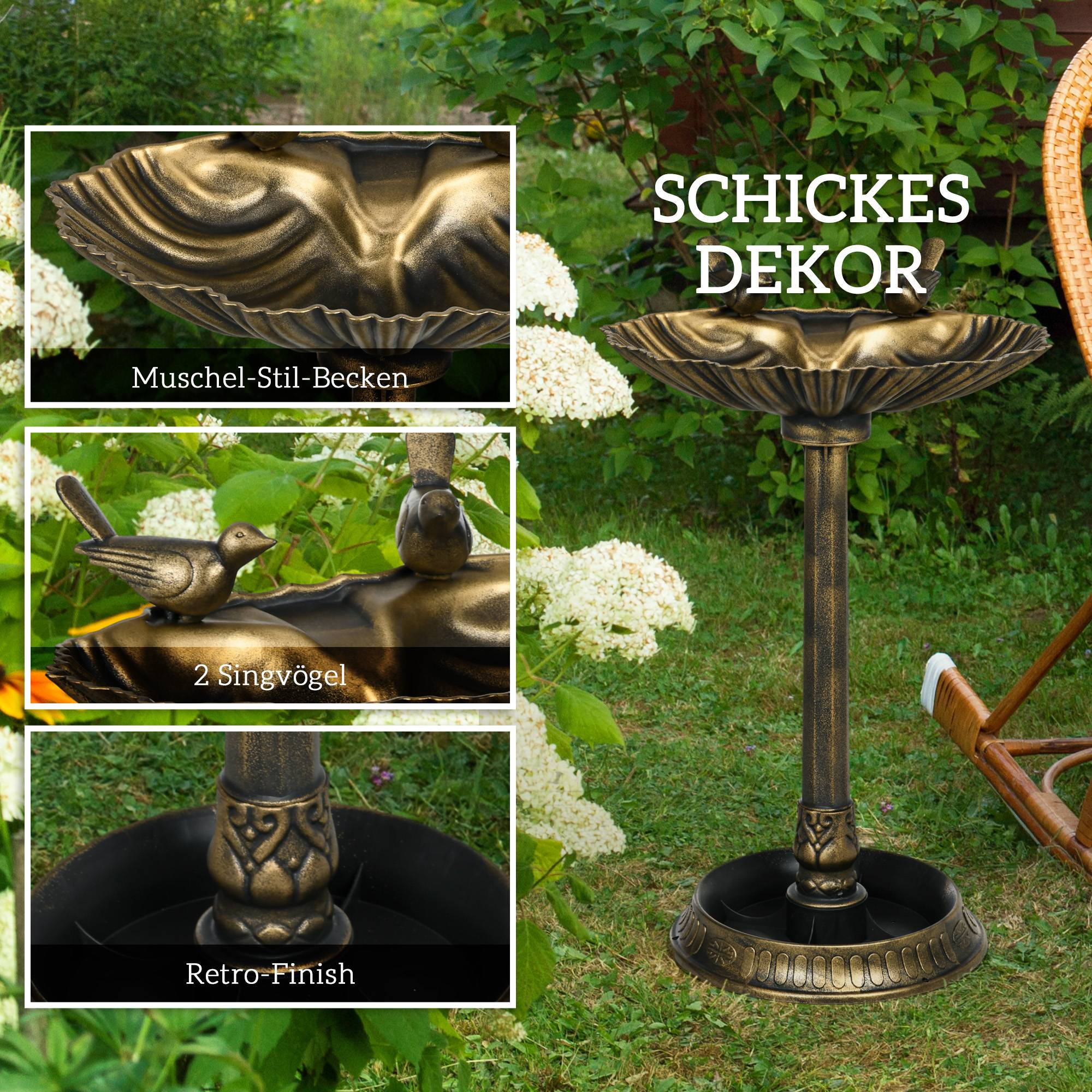 Bain oiseau sur pied Plastique Jardin Balcon Mangeoire abreuvoir 81cm Bronze - ComfortXL Outdoor Living - Image 5