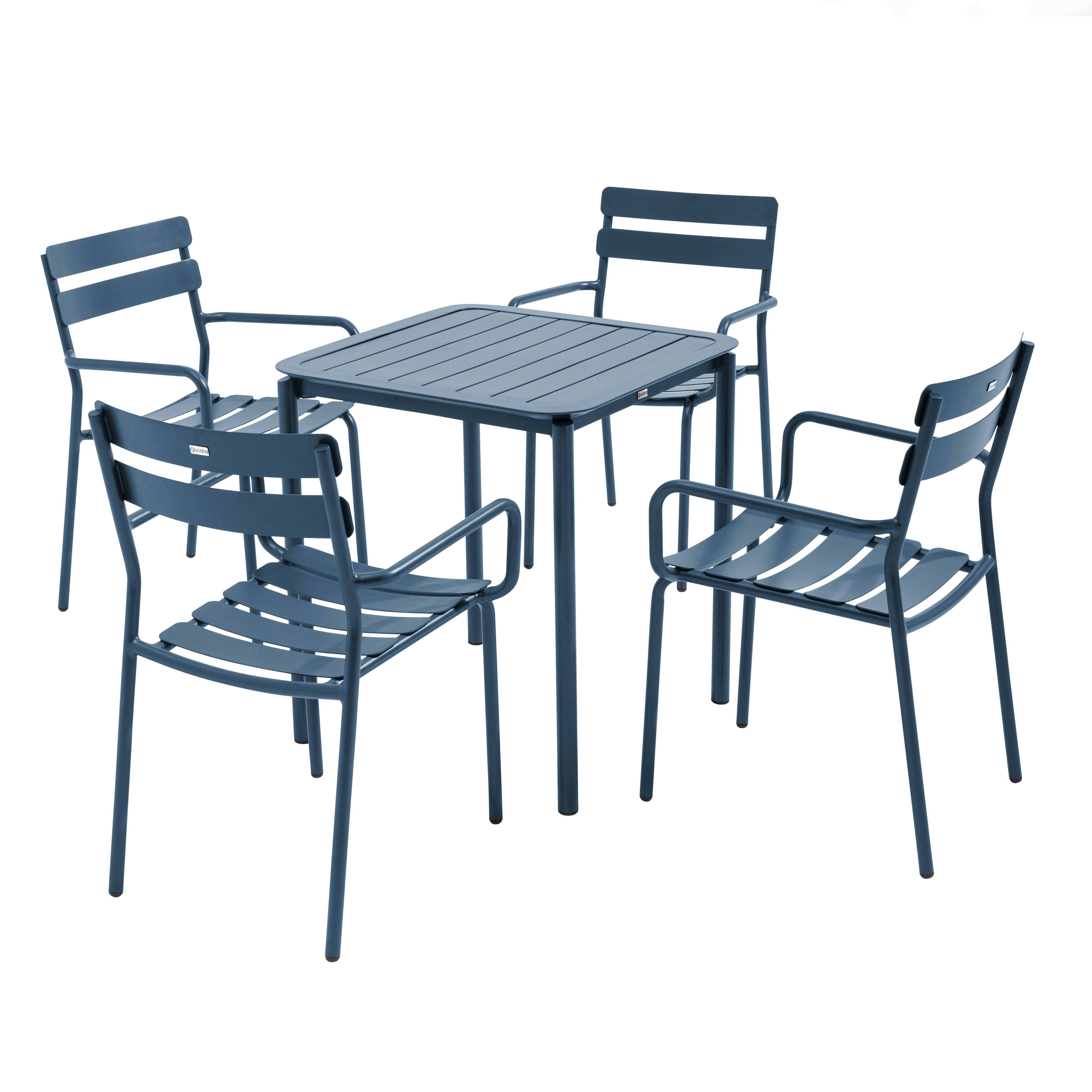 Oviala - Ensemble table de terrasse 70cm et 4 fauteuils bleu foncé Almada - Oviala - Imagen 1