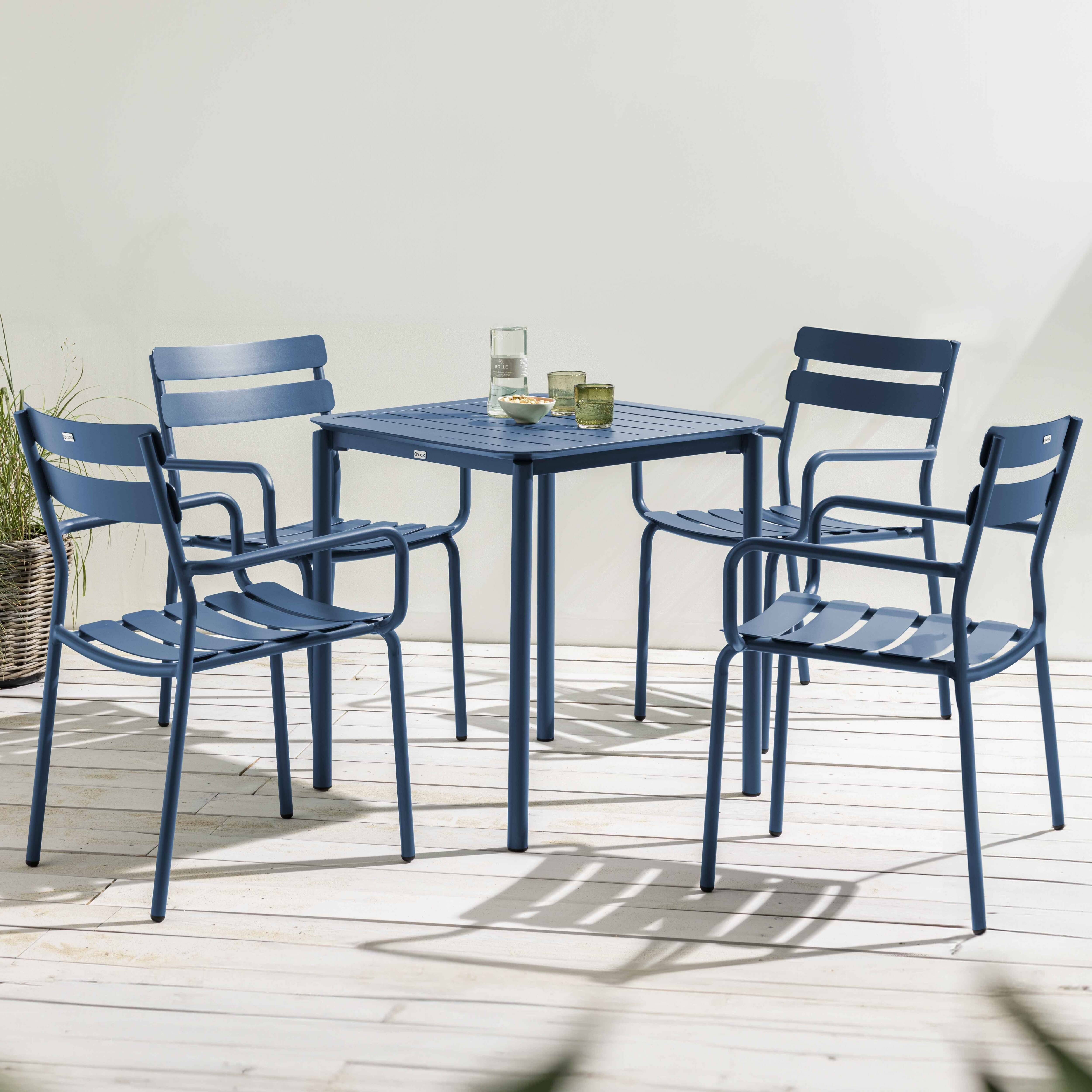 Oviala - Ensemble table de terrasse 70cm et 4 fauteuils bleu foncé Almada - Oviala - Imagen 2