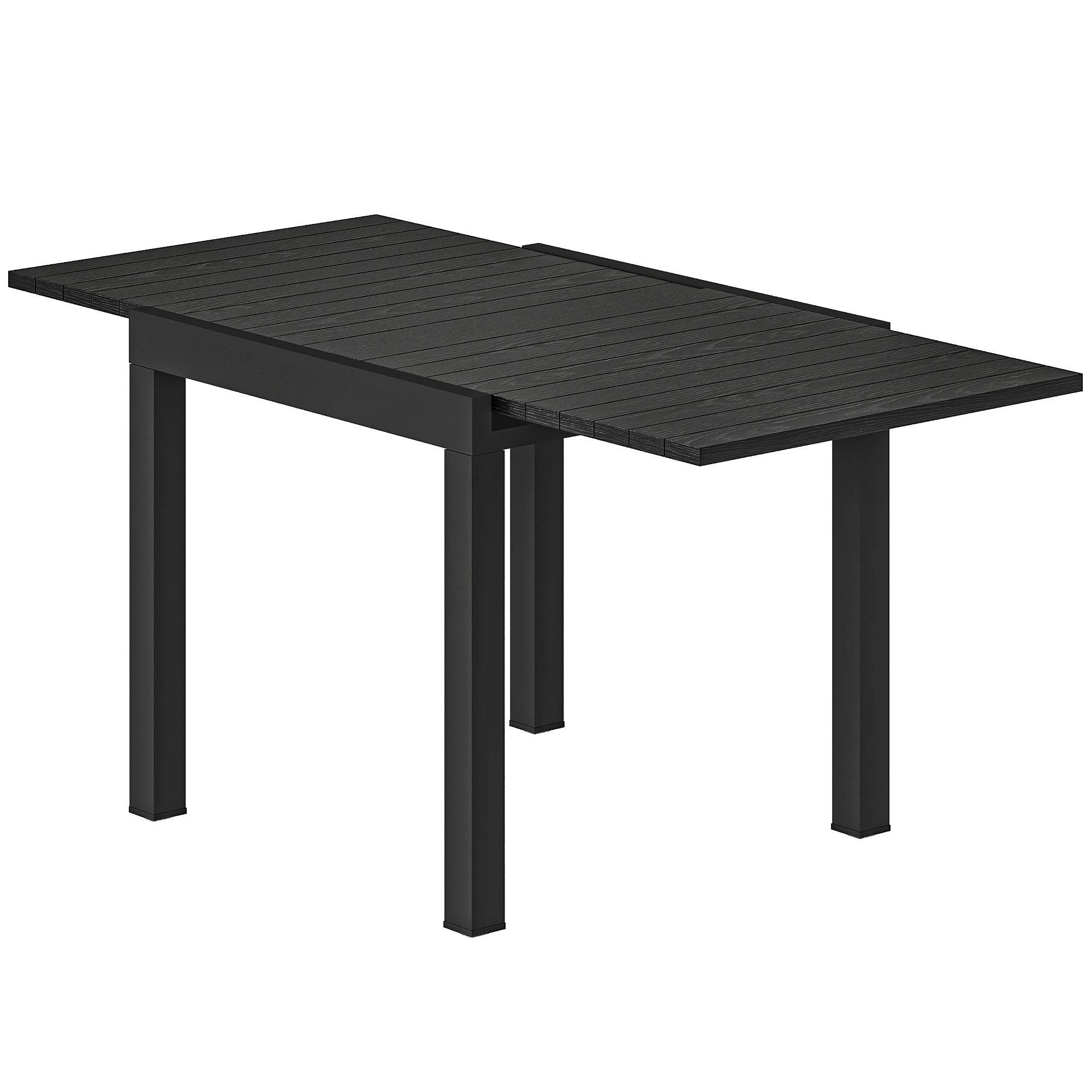 Table jardin extensible 4-6 personnes plateau lattes aluminium 80/160x80x75 cm noire - Image 2
