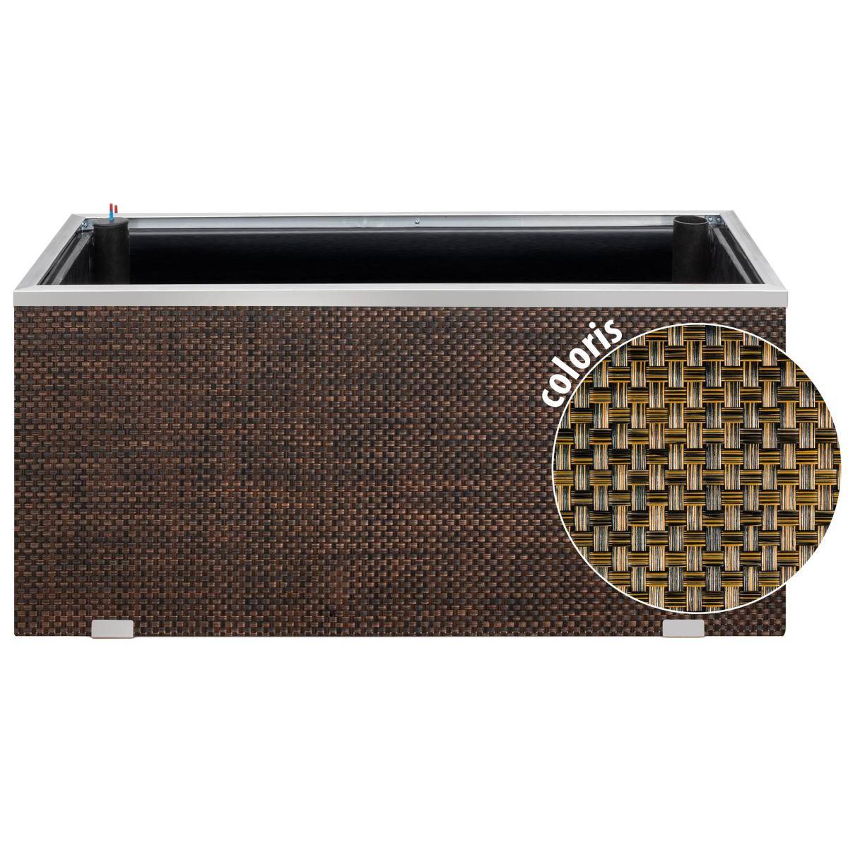 Rattan Art - Jardinière en résine tressée avec réserve d'eau et cadre en aluminium 95 x 39 x 43 cm Cuivre - Imagen 1
