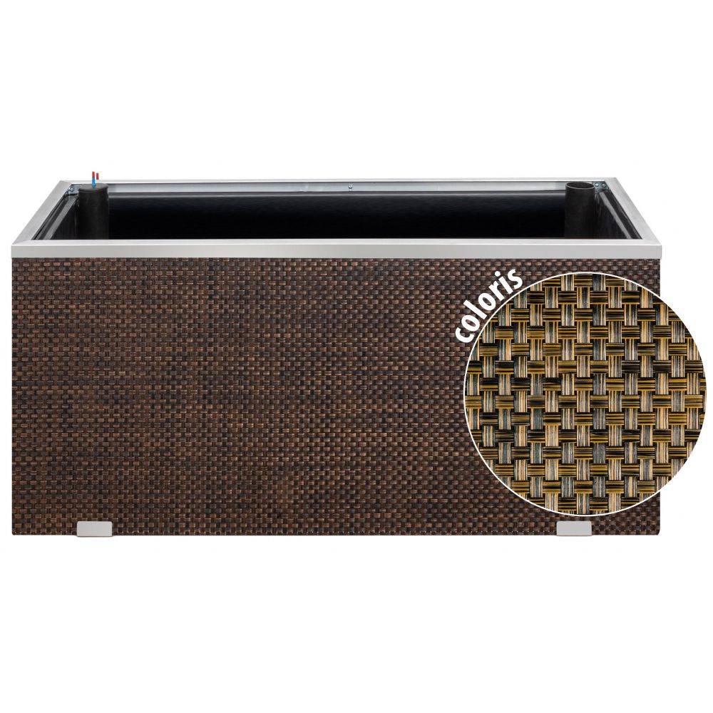 Rattan Art - Jardinière en résine tressée avec réserve d'eau et cadre en aluminium 95 x 39 x 43 cm Cuivre - Imagen 2