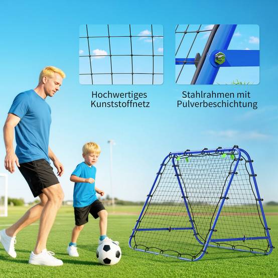 Mur de rebond football double face, réglable 5 angles, 100x68-95 cm, entraînement handball et foot, bleu - Image 8