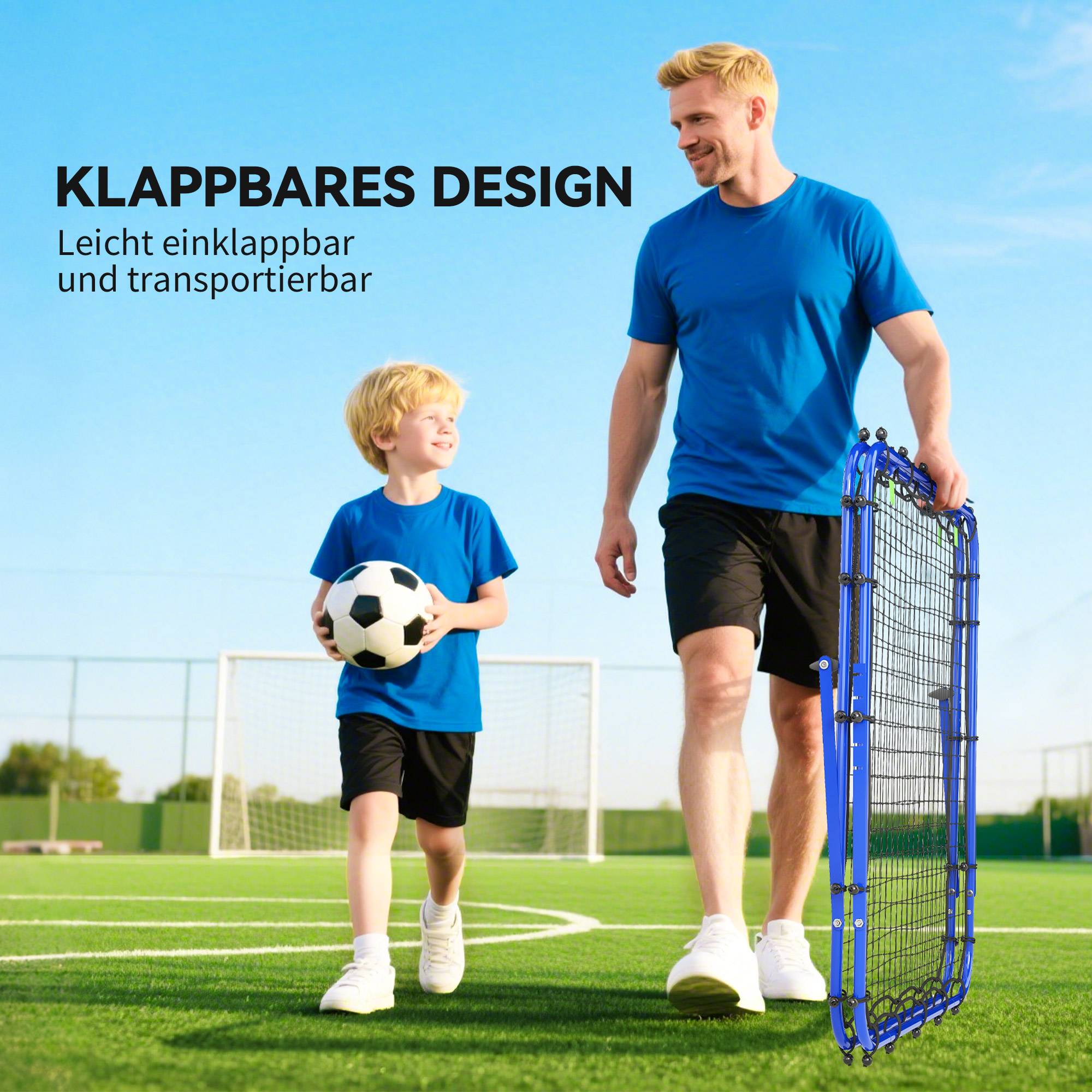 Mur de rebond football double face, réglable 5 angles, 100x68-95 cm, entraînement handball et foot, bleu - Image 7