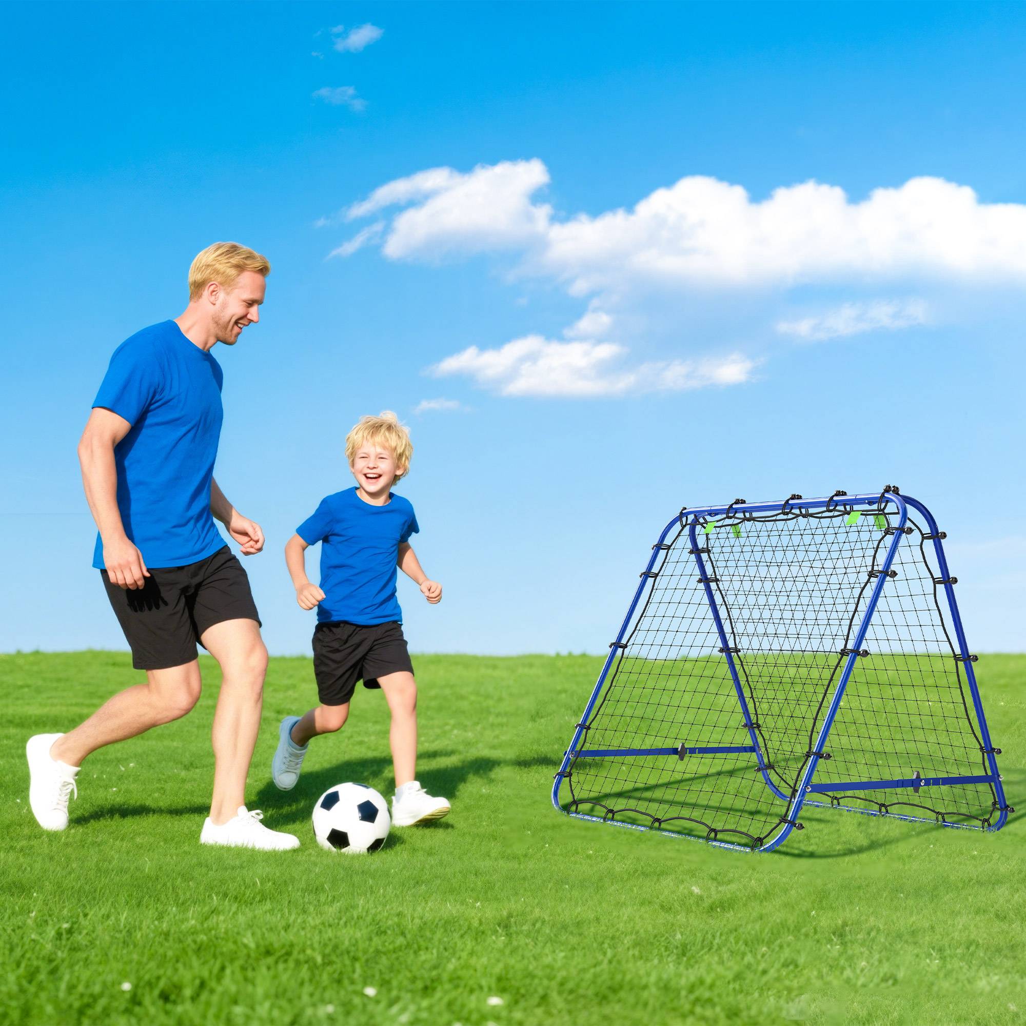 Mur de rebond football double face, réglable 5 angles, 100x68-95 cm, entraînement handball et foot, bleu - Image 4
