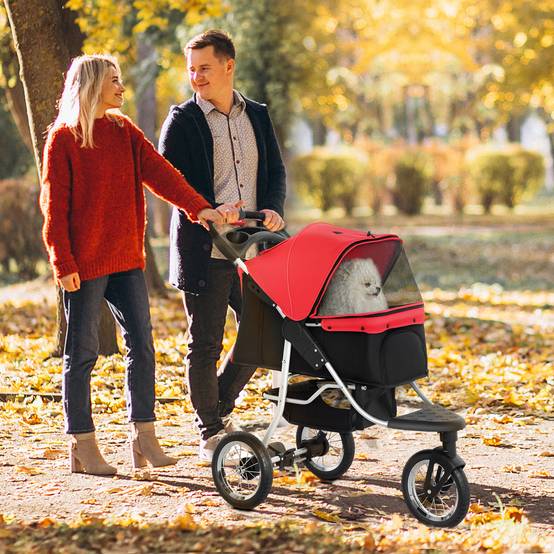 Sans Marque - Poussette pliable chiens/chats -10 kg fenêtres filet porte-gobelet panier rangement rouge - Image 4