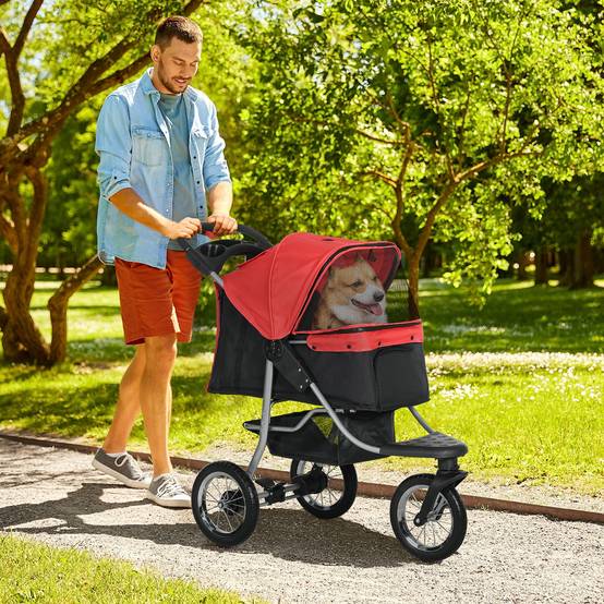 Sans Marque - Poussette pliable chiens/chats -10 kg fenêtres filet porte-gobelet panier rangement rouge - Image 3