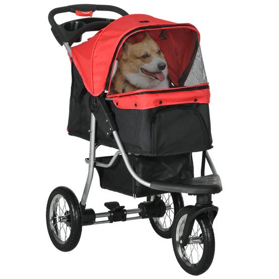 Sans Marque - Poussette pliable chiens/chats -10 kg fenêtres filet porte-gobelet panier rangement rouge - Image 1