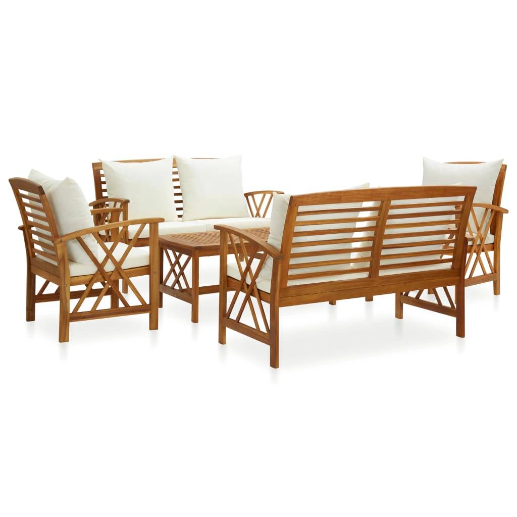 Helloshop26 - Salon de jardin meuble d'extérieur ensemble de mobilier 5 pièces avec coussins bois d'acacia solide - Imagen 1