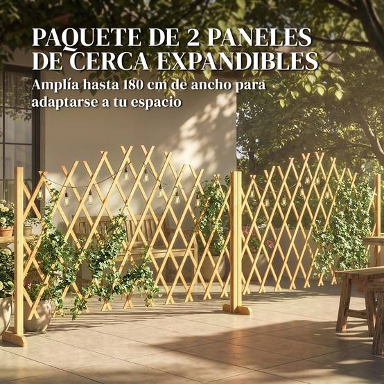 Lot de 2 panneaux de clôture de jardin extensibles en bois pour terrasse – 180 x 30 x 103 cm – Naturel - Image 6