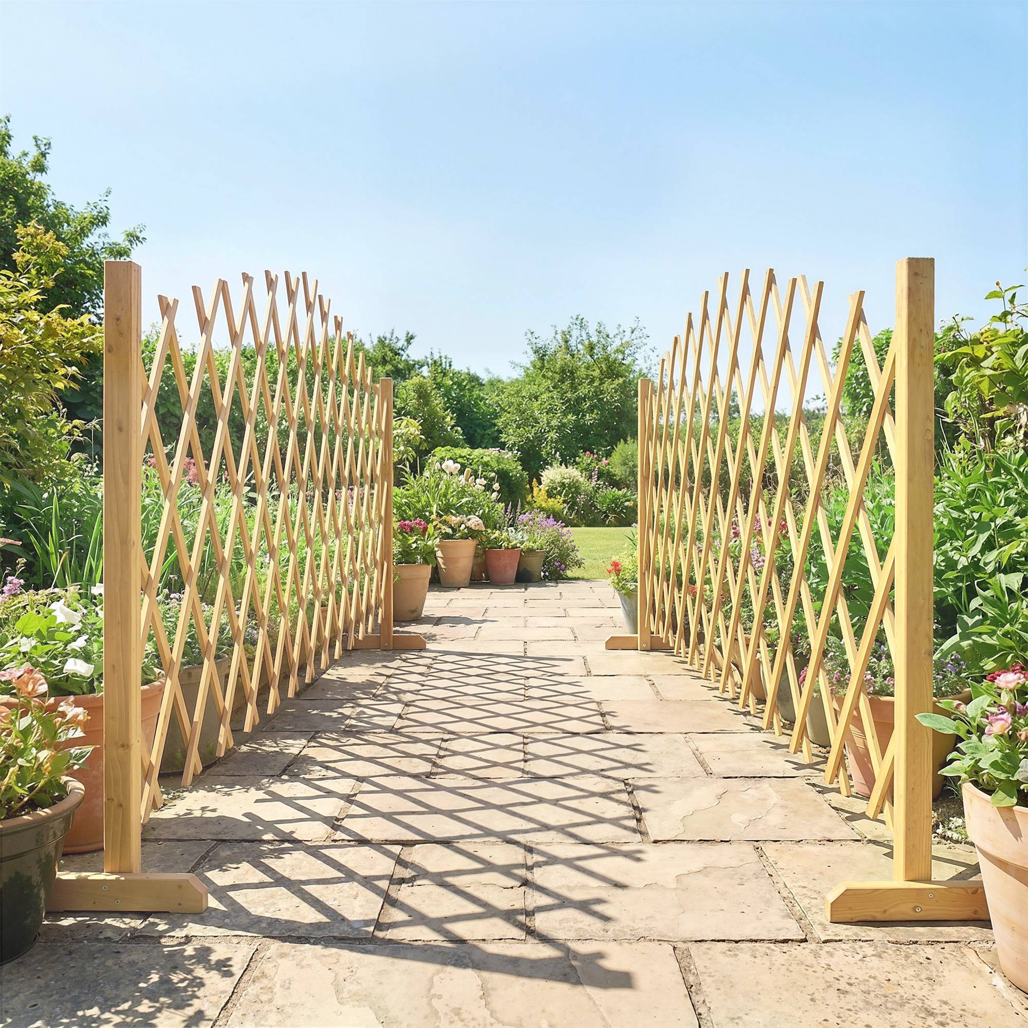 Lot de 2 panneaux de clôture de jardin extensibles en bois pour terrasse – 180 x 30 x 103 cm – Naturel - Image 4