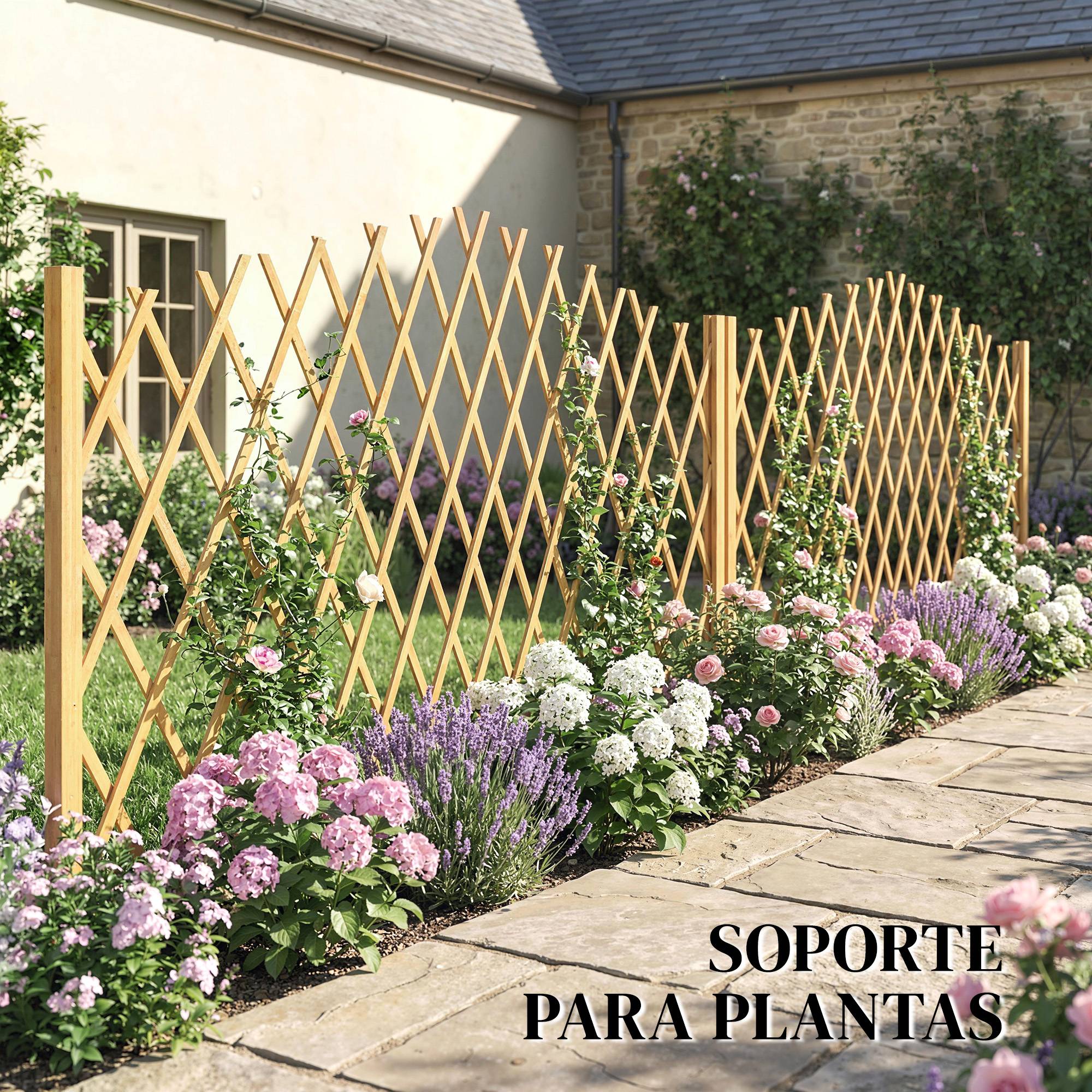 Lot de 2 panneaux de clôture de jardin extensibles en bois pour terrasse – 180 x 30 x 103 cm – Naturel - Image 9