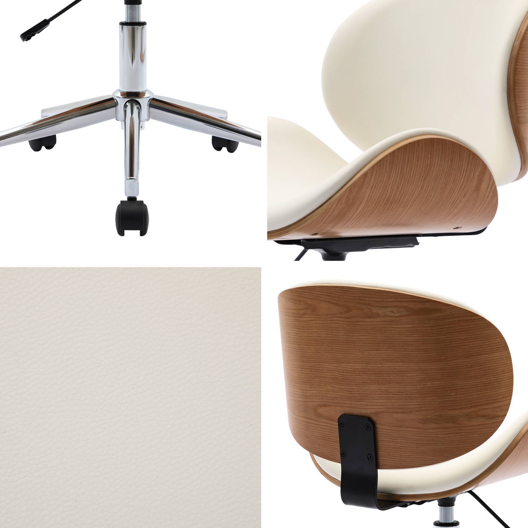 sweeek - Chaise de bureau à roulettes bois courbé avec placage effet chêne et assise blanche | sweeek - Image 7