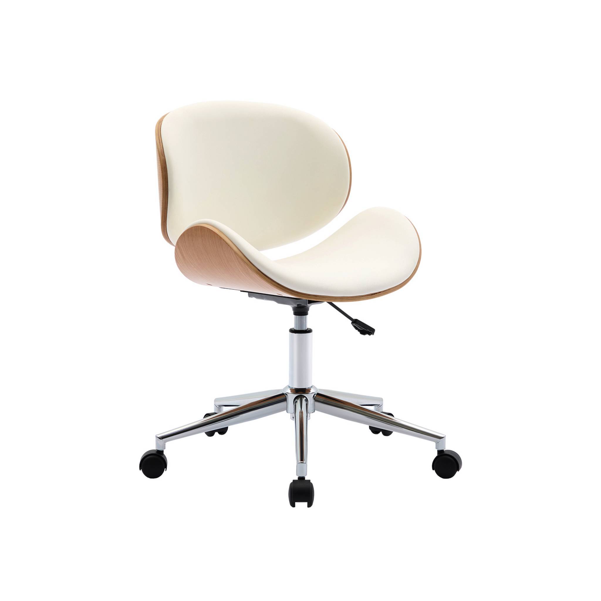 sweeek - Chaise de bureau à roulettes bois courbé avec placage effet chêne et assise blanche | sweeek - Image 2