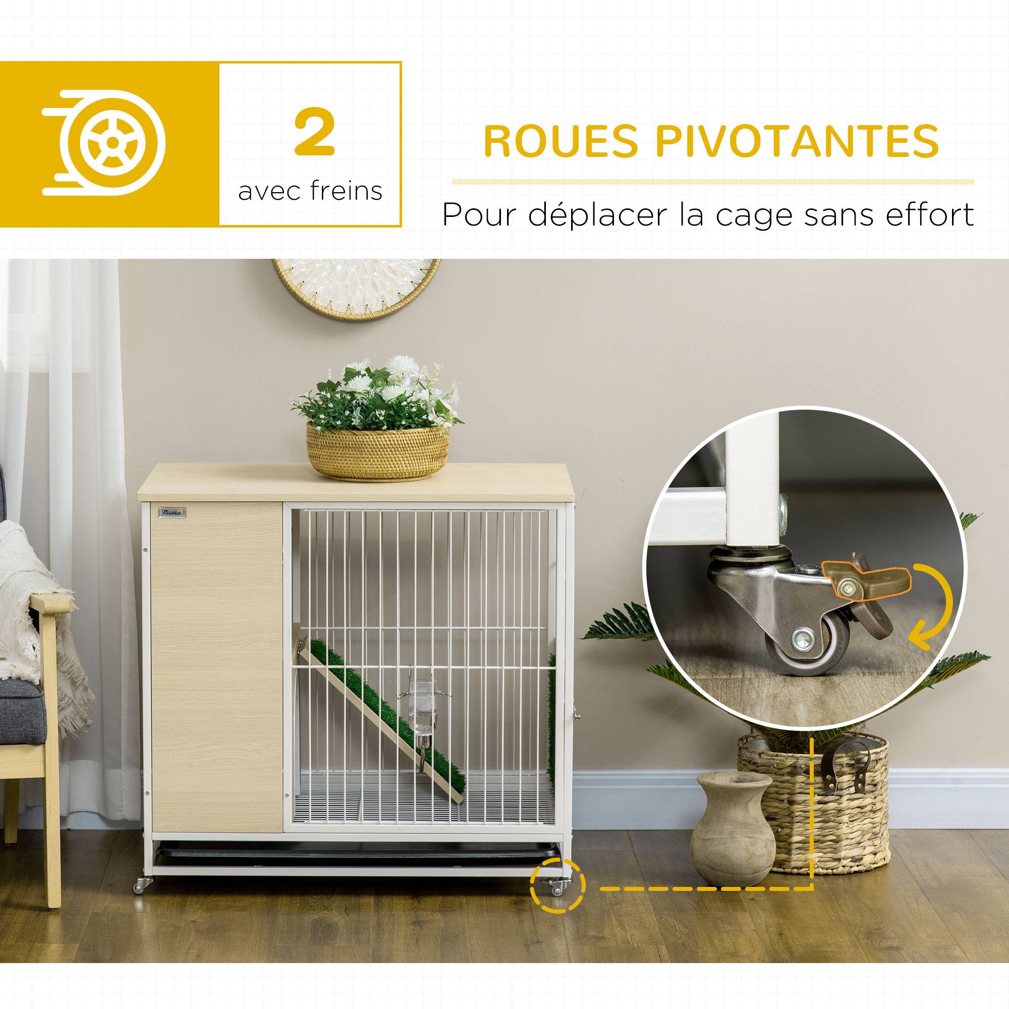 ComfortXL - Cage à lapin aggloméré intérieur meuble d'appoint sur roulettes 78x52x76cm chêne - ComfortXL Outdoor Living - Image 9