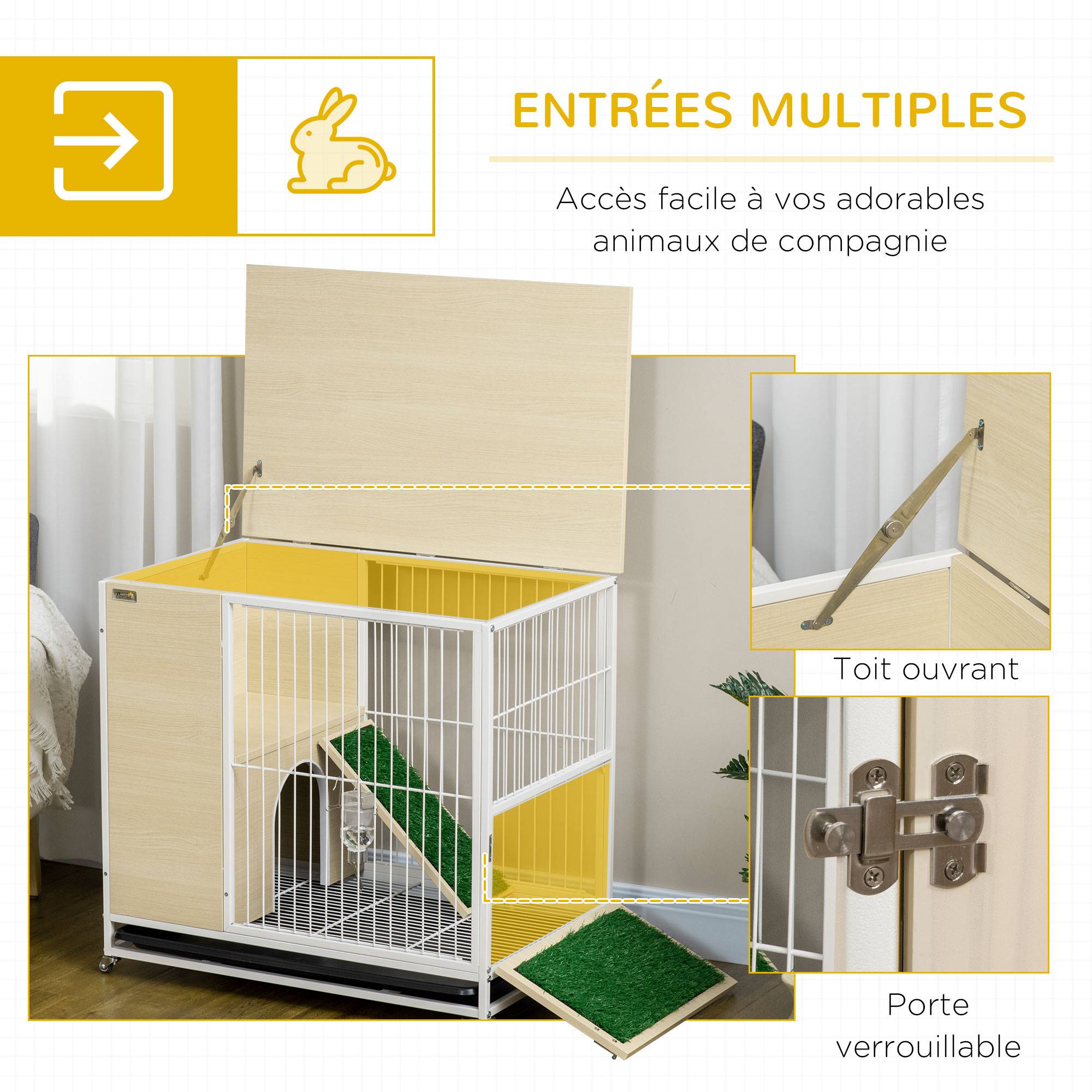 ComfortXL - Cage à lapin aggloméré intérieur meuble d'appoint sur roulettes 78x52x76cm chêne - ComfortXL Outdoor Living - Image 7
