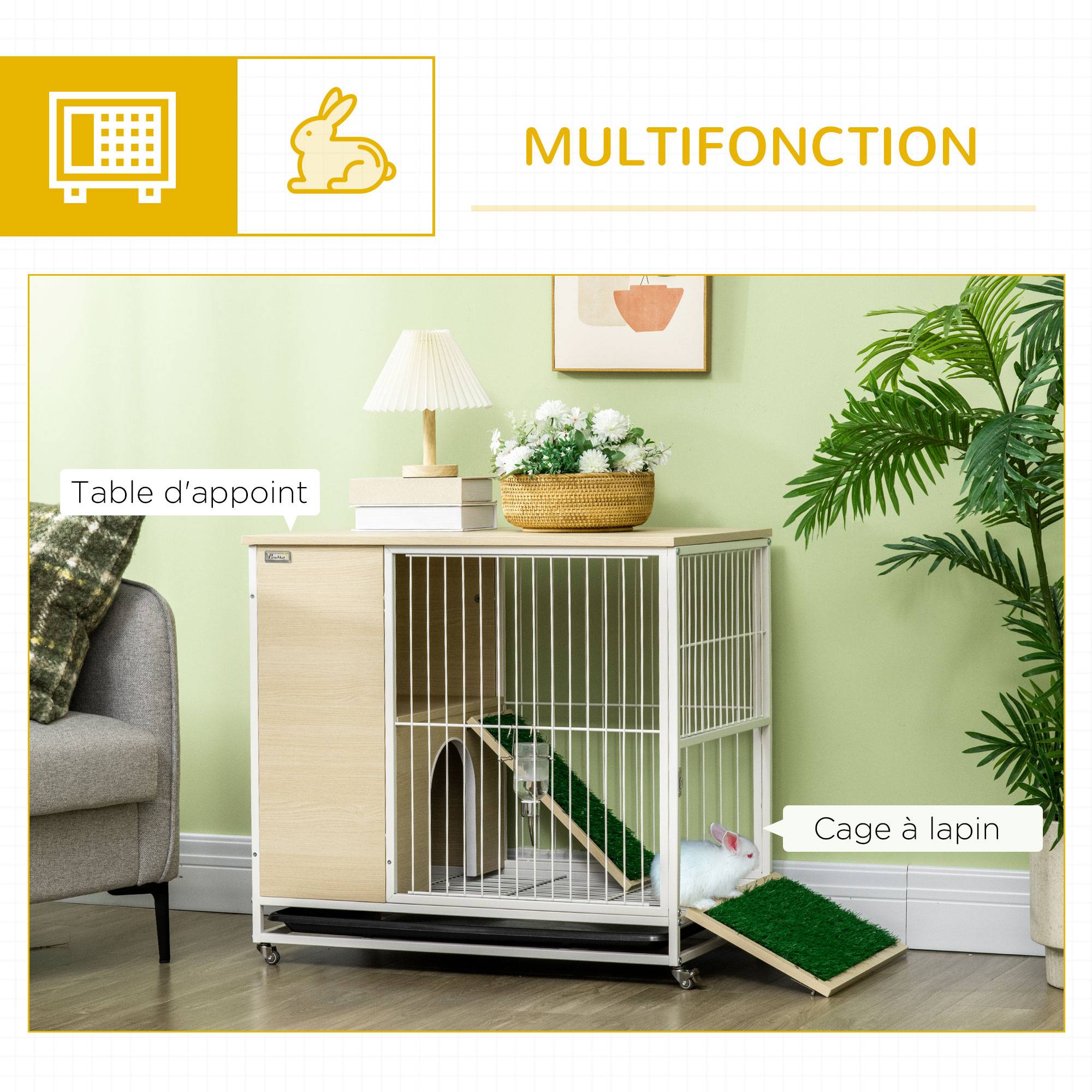 ComfortXL - Cage à lapin aggloméré intérieur meuble d'appoint sur roulettes 78x52x76cm chêne - ComfortXL Outdoor Living - Image 6
