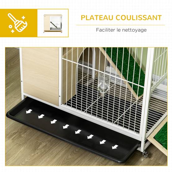 ComfortXL - Cage à lapin aggloméré intérieur meuble d'appoint sur roulettes 78x52x76cm chêne - ComfortXL Outdoor Living - Image 8