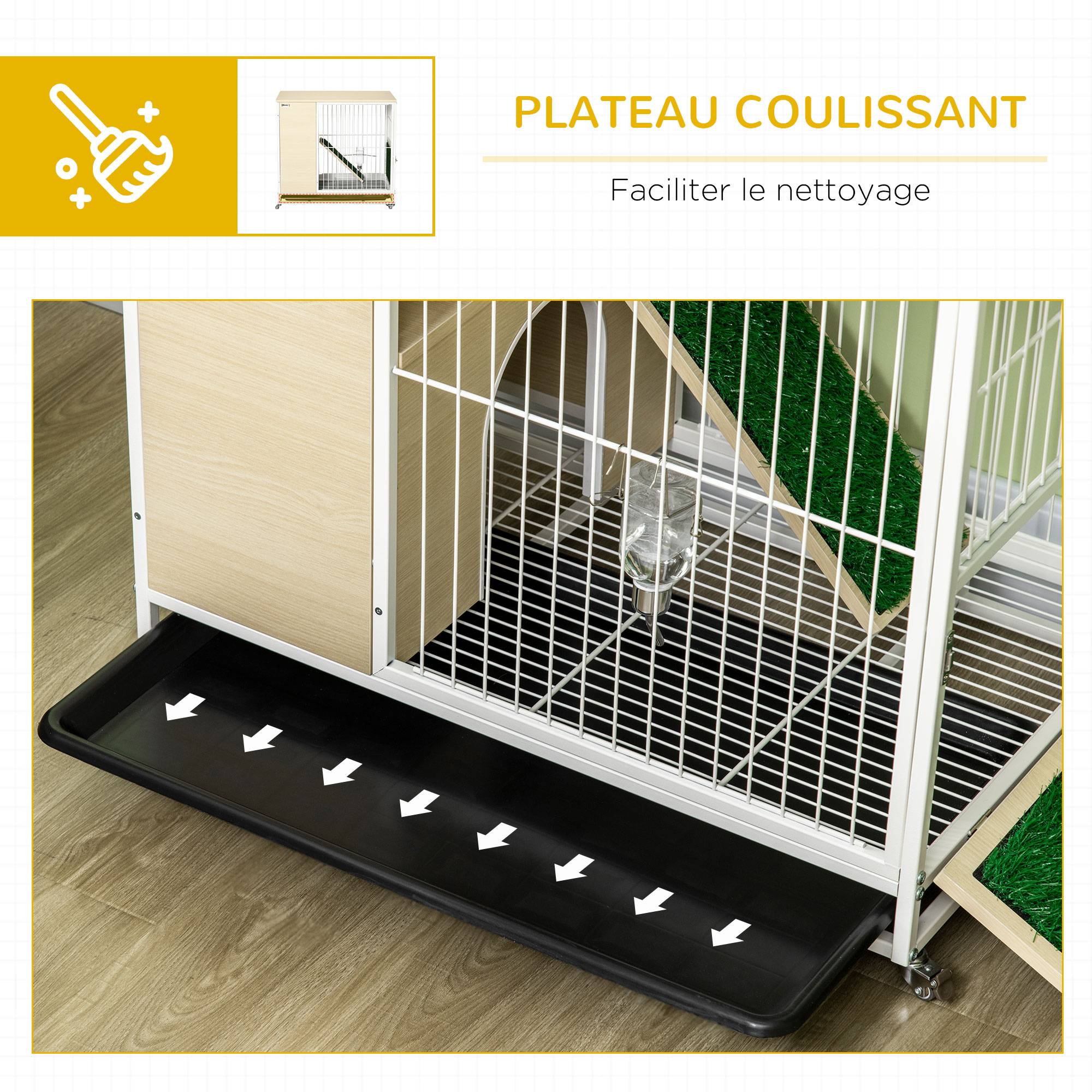 ComfortXL - Cage à lapin aggloméré intérieur meuble d'appoint sur roulettes 78x52x76cm chêne - ComfortXL Outdoor Living - Image 8
