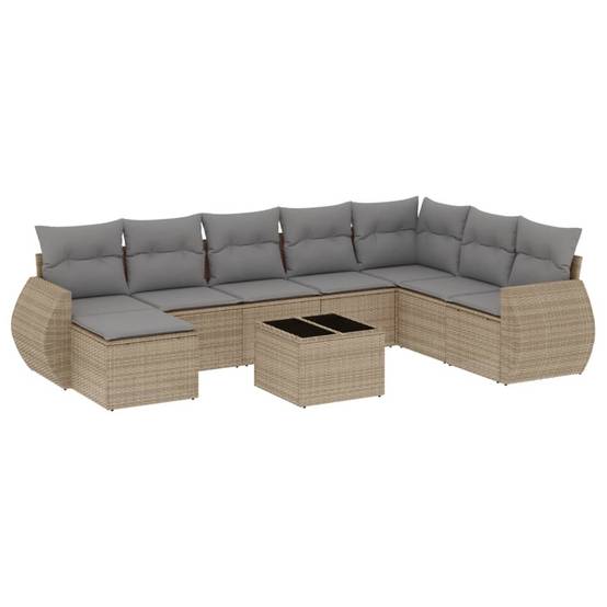 Salon de Jardin Bas 8 Places 9 Pièces en Poly Rotin Beige Canapé d'Angle Modulable et Table – ComfortXL Outdoor Living - Image 2