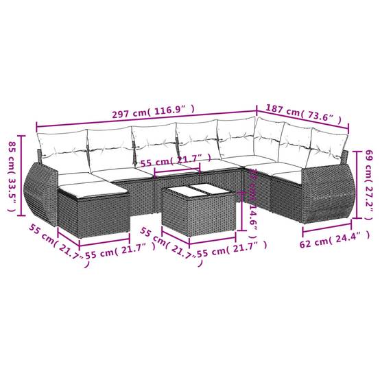 Salon de Jardin Bas 8 Places 9 Pièces en Poly Rotin Beige Canapé d'Angle Modulable et Table – ComfortXL Outdoor Living - Image 9