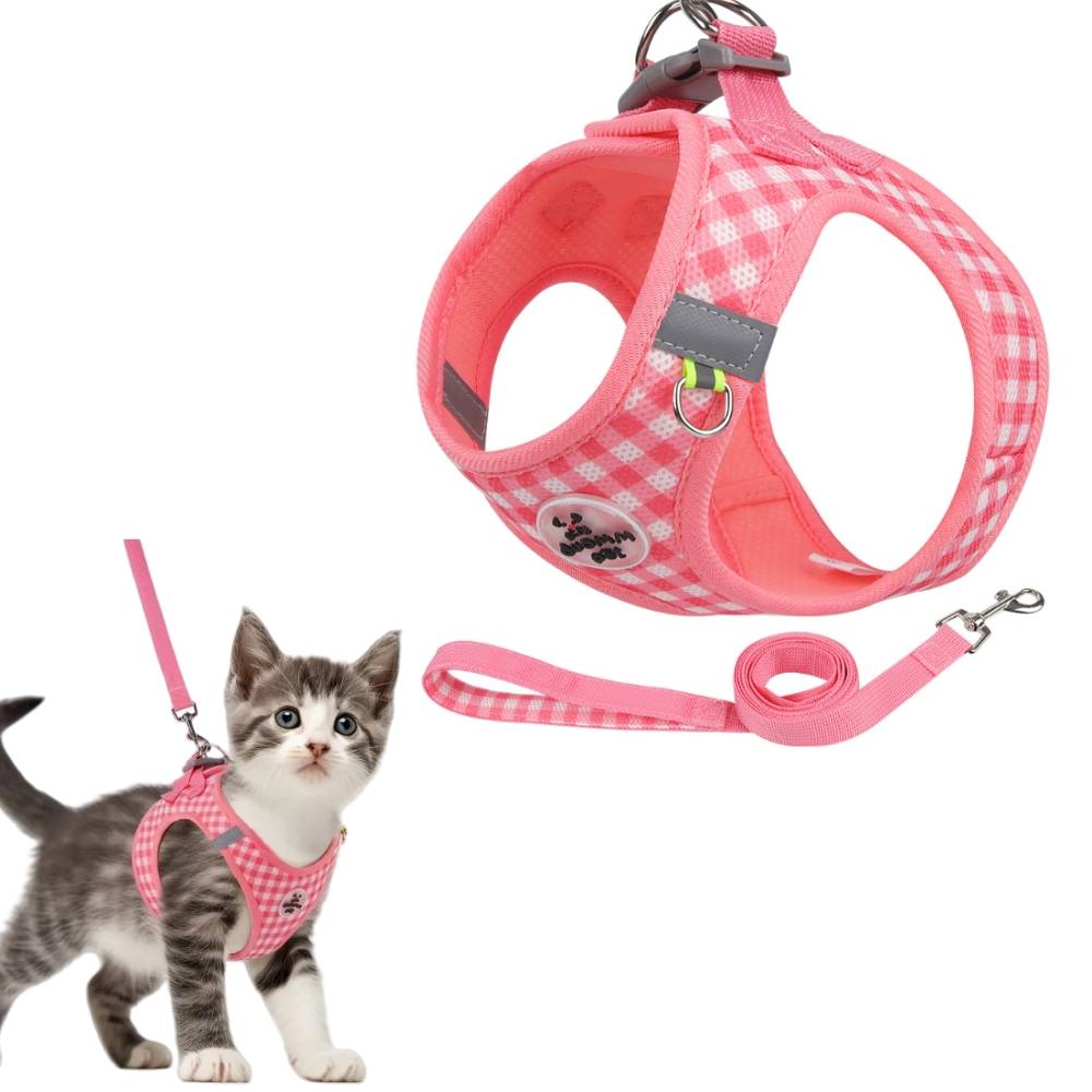 Ensemble harnais et laisse pour chat rose m - IntiMeg - Image 1