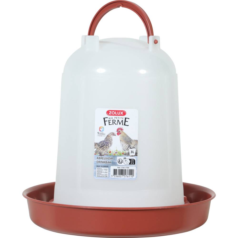 Zolux - Abreuvoir en plastique contenance  jusqu'à 3 Litres, rouge , basse cour - Imagen 2