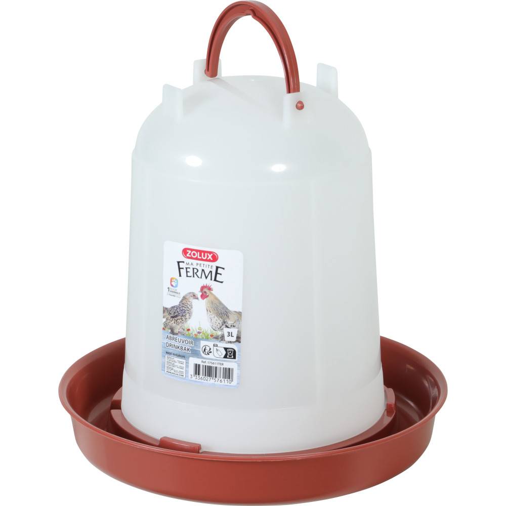 Zolux - Abreuvoir en plastique contenance  jusqu'à 3 Litres, rouge , basse cour - Imagen 1